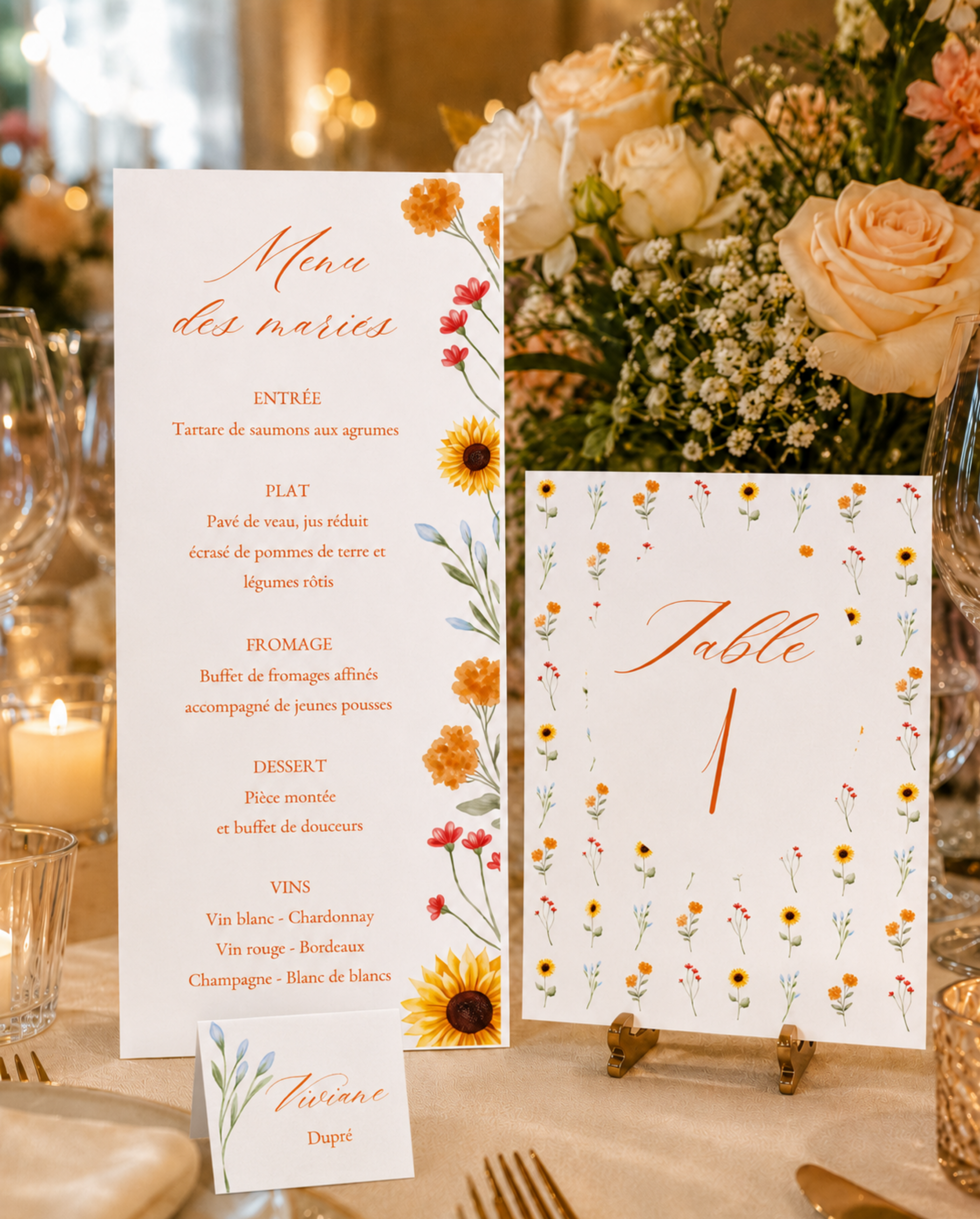 Menu + numéro + marque-place